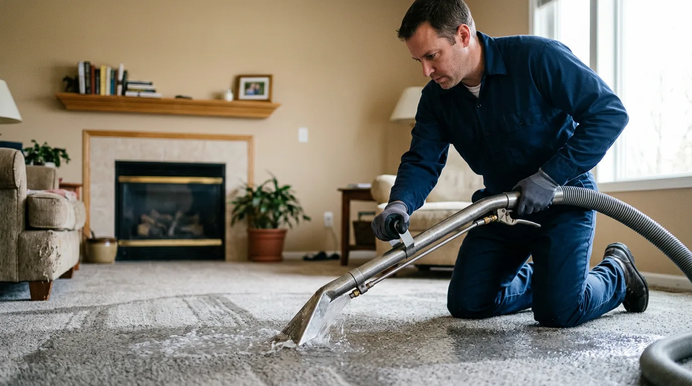 Water damage restoration technician working near Wellesley Hills, MA